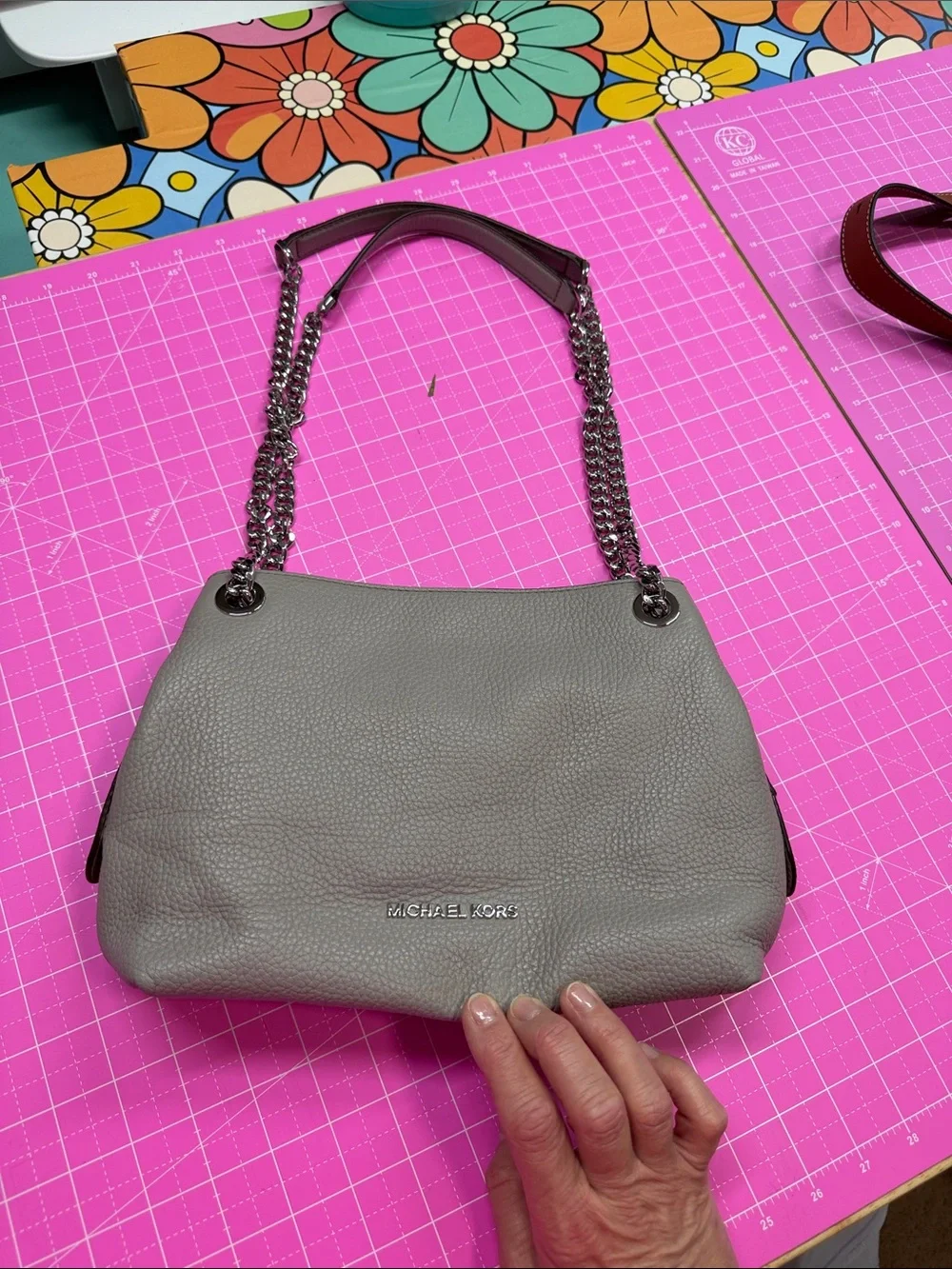 Michael Kors Pebbled Leather Shoulder Bag in Grey